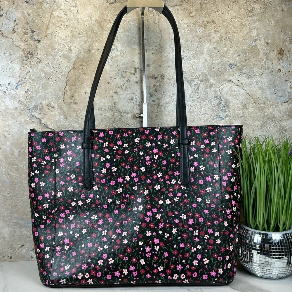 Kate Spade Schuyler Saffiano Floral Black Pink Tote Shoulder‎ Large Bag